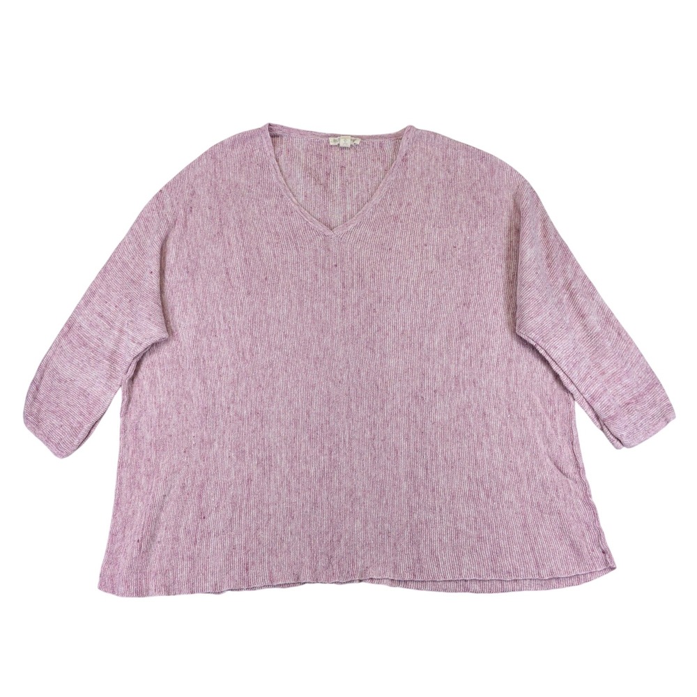Eileen Fisher Pink Linen Blend V-Neck Oversized Knit Sweater Small Lightweight